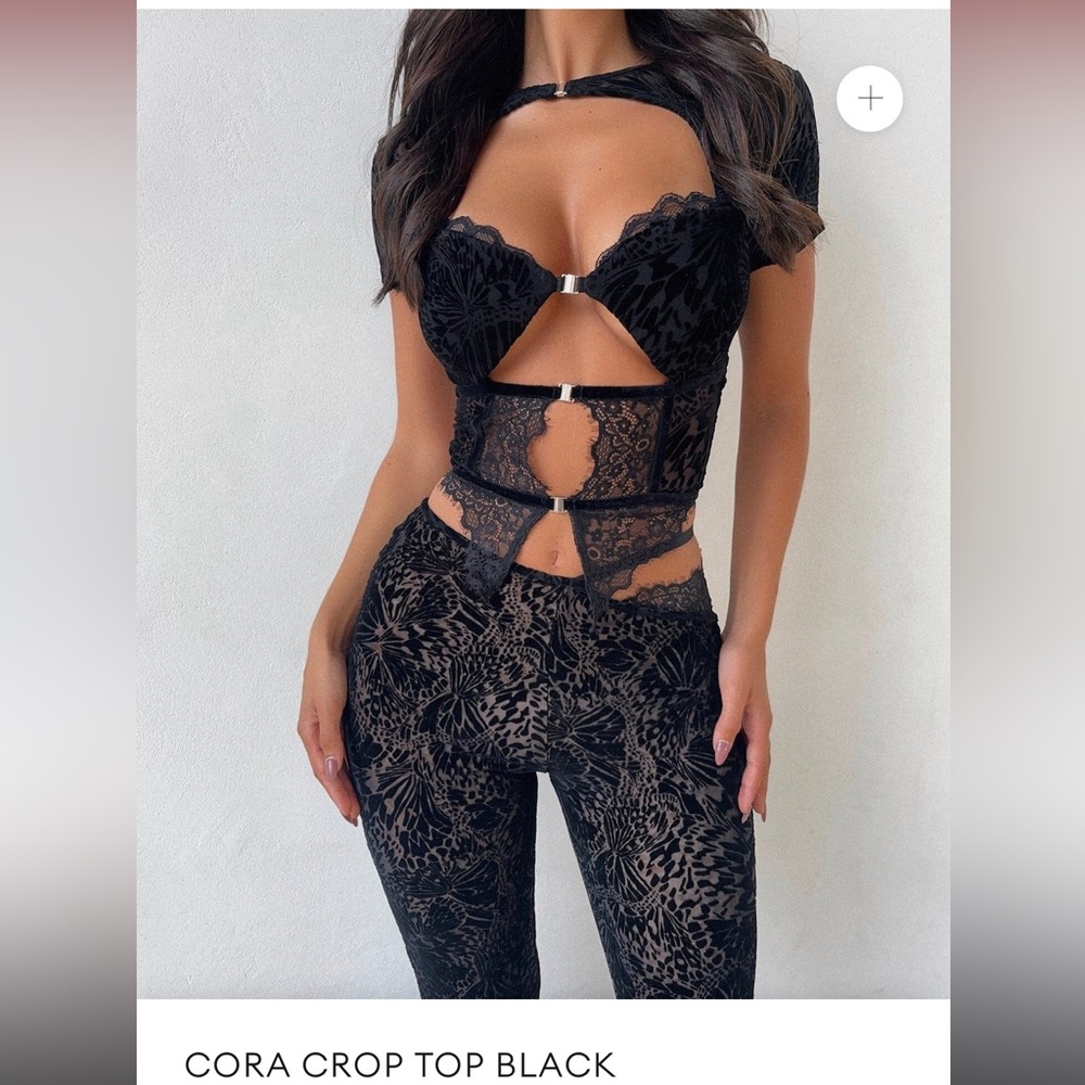 Outcast Cora Crop Top - Black Lace - Festival